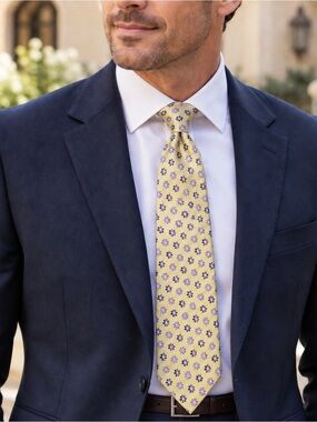 Trussini Cravatte Men’s Silk Floral Tie Handmade in Italy Yellow Purple